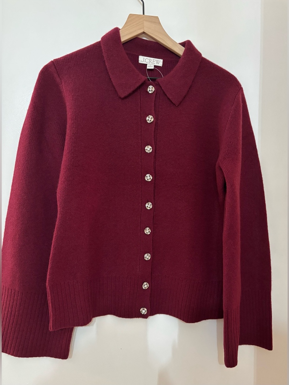 J. Crew Women Burgundy 100% Lambs Wool Button Down Sweater Cardigan Size Medium